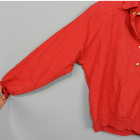 Vintage 80s LA Seat Covers Padded Shoulder Cropped Top Est Sz M Snap V Neck Red - Picture 3 of 10